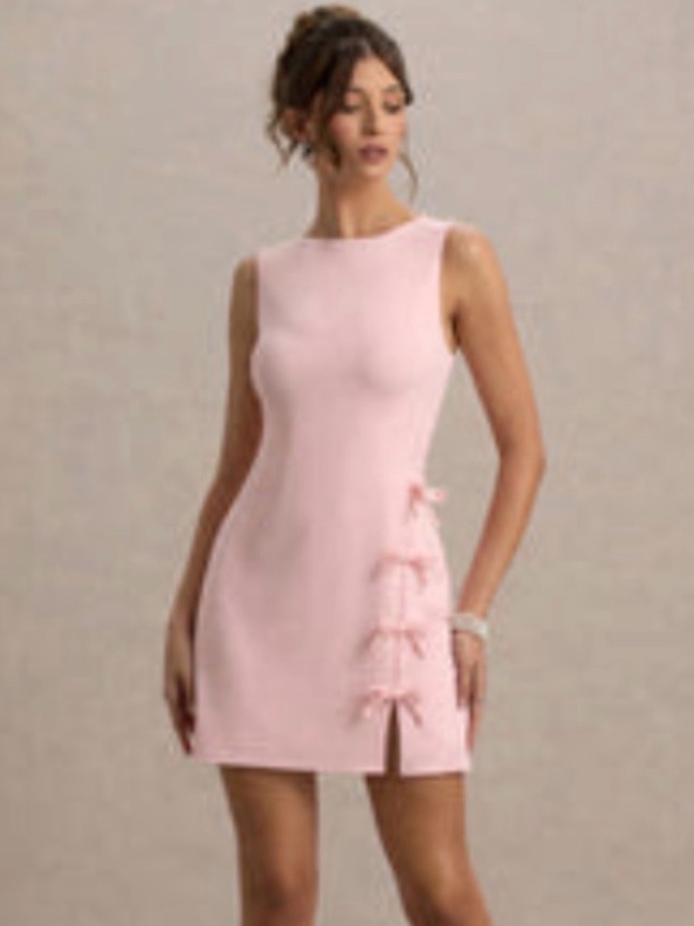 Club L London Pale Pink Sleeveless Midi Dress with Side Bows - Picture 12 of 12